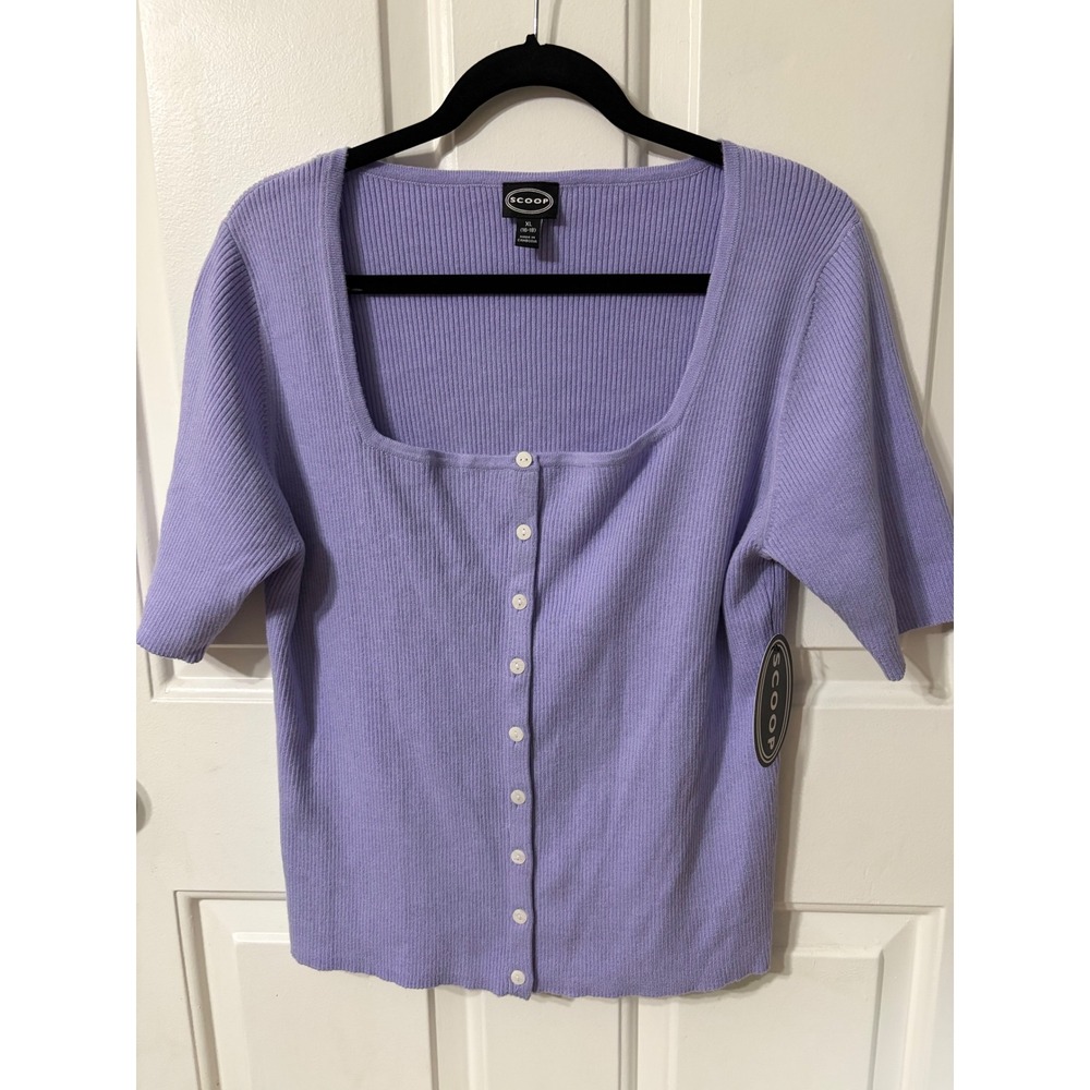 Scoop | Plus Size Square Neck Ribbed Cardigan | XL || Lavender| NWT